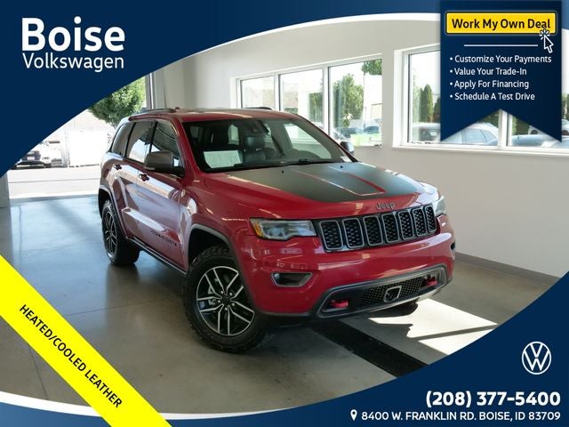 2021 Jeep Grand Cherokee Trailhawk in Redline 2 Coat Pearl — front three-quarter view