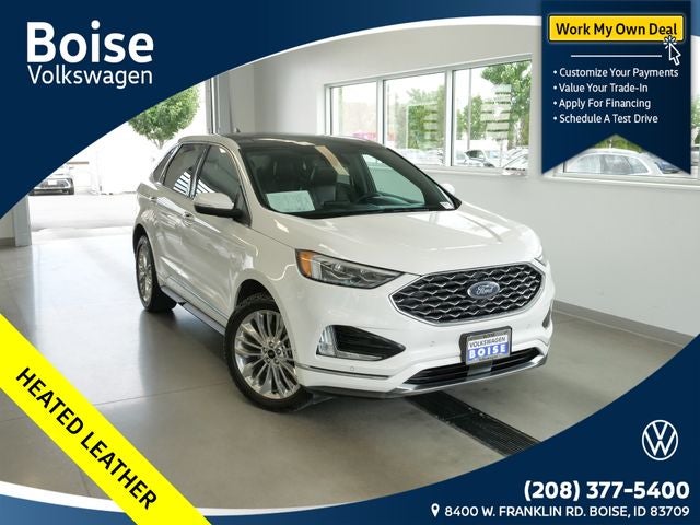 2021 Ford Edge Titanium in White Metallic — front three-quarter view