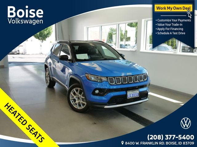 2025 Jeep Compass Limited in Hydro Blue Pearlcoat — front three-quarter view