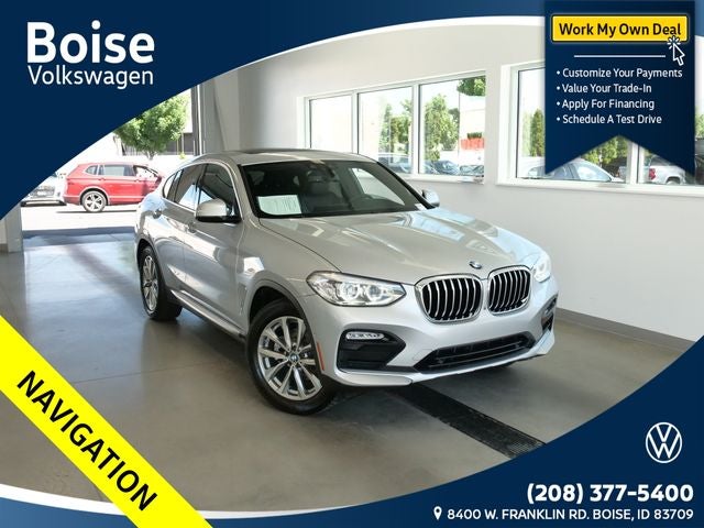 2019 BMW X4 xDrive30i in Glacier Silver Metallic — front three-quarter view
