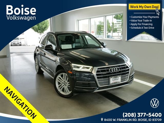 2018 Audi Q5 2.0T Premium Plus quattro in Moonlight Blue — front three-quarter view