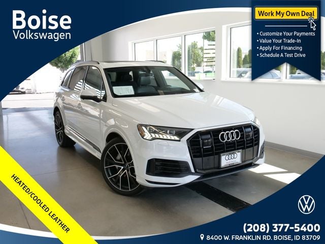 2021 Audi Q7 55 Prestige quattro in Glacier White Metallic — front three-quarter view