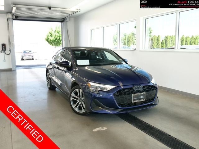 2025 Audi A3 40 Premium quattro in Navarra Blue Metallic — front three-quarter view